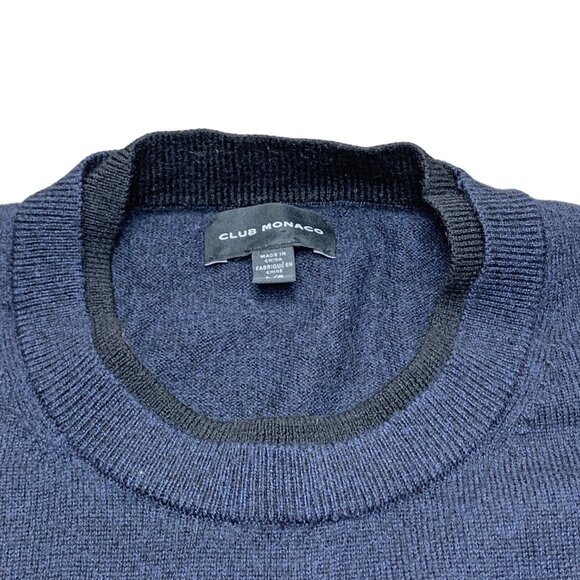 Club Monaco Marine Blue Black Merino Wool Double Collar Slim Fit Sweater - Picture 3 of 7